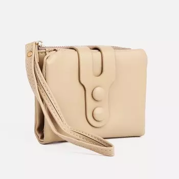 Кошелёк женский на кнопке, 11.52.59 см, однотонный, бежевый