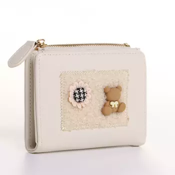 Кошелёк женский на кнопке, 11.529 см, с объёмной нашивкой, бежевый