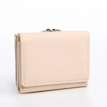 Кошелёк женский на кнопке, 10.538.5 см, однотонный, бежевый