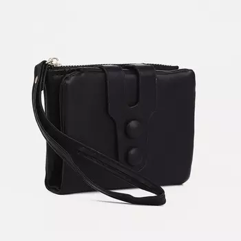 Кошелёк женский на кнопке, 11.52.59 см, однотонный, чёрный