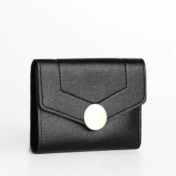 Кошелёк женский на кнопке 1239 см, однотонный, с золотистой фурнитурой, чёрный