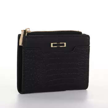 Кошелёк женский на кнопке, 12.529 см, однотонный, комбинированный, чёрный
