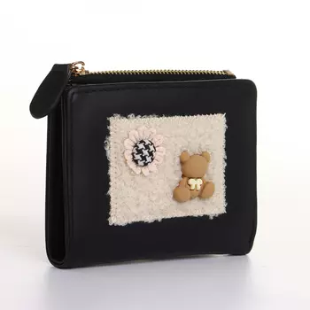 Кошелёк женский на кнопке, 11.529 см, с объёмной нашивкой, чёрный