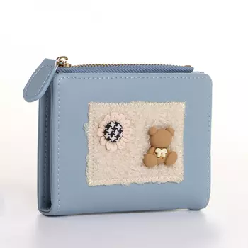 Кошелёк женский на кнопке, 11.529 см, с объёмной нашивкой, голубой