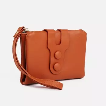 Кошелёк женский на кнопке, 11.52.59 см, однотонный, рыжий