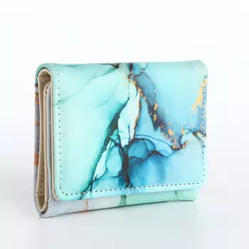 Кошелёк женский на кнопке, 101.58 см, с принтом, зелёный/бирюзовый