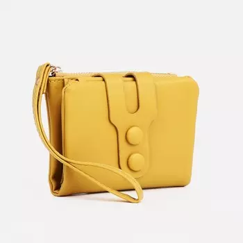 Кошелёк женский на кнопке, 11.52.59 см, однотонный, жёлтый