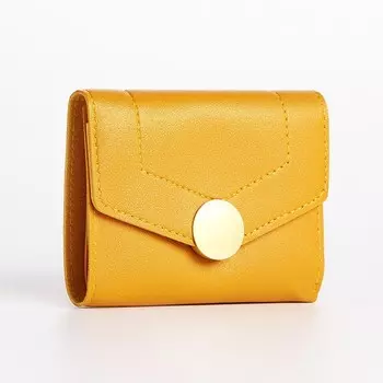 Кошелёк женский на кнопке 1239 см, однотонный, с золотистой фурнитурой, жёлтый