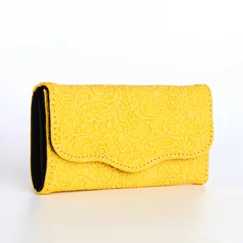Кошелёк женский на магните, 19.52.59 см, с цветочным узором, жёлтый