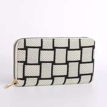 Кошелёк женский на молнии, 19.52.510 см, с геометрическим узором, белый/чёрный