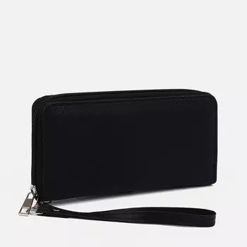 Кошелёк женский на молнии с ремешком, цвет чёрный