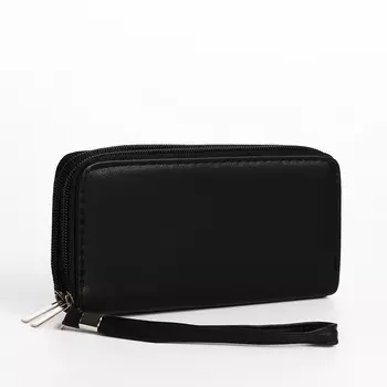 Кошелёк женский на молнии с ремешком, цвет чёрный
