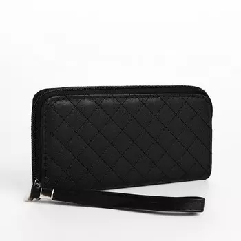 Кошелёк женский на молнии с ремешком, 19.52.510 см, чёрный