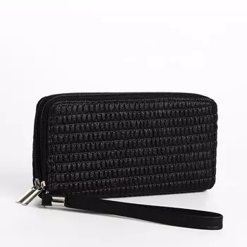 Кошелёк женский на молниях с ремешком, 1949.5 см, текстурный, чёрный