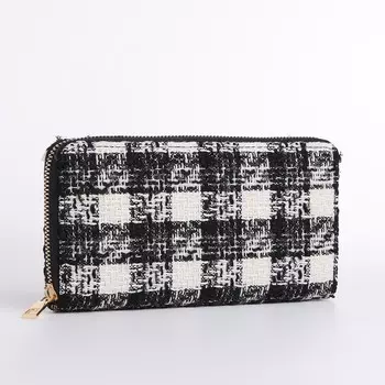 Кошелёк женский на молнии, 19.52.510 см, в клетку, чёрный