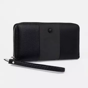 Кошелёк женский на молнии с ремешком, цвет чёрный