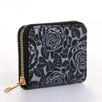 Кошелёк женский на молнии 112.59 см, с цветочным принтом, чёрный