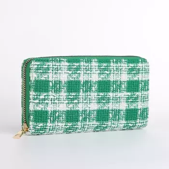 Кошелёк женский на молнии, 19.52.510 см, в клетку, зелёный