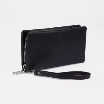 Кошелёк женский на молнии, с ручкой, цвет чёрный