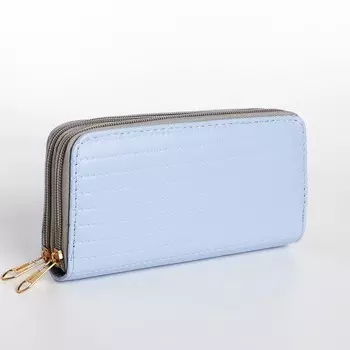 Кошелёк женский на молниях 19.549.5 см, в пунктирную полоску, сиренево-голубой