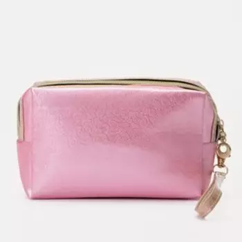 Косметичка, 2 отдела на молниях, цвет розовый