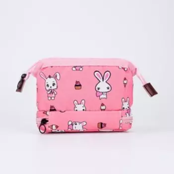 Косметичка, 2 отдела на молниях, цвет розовый
