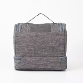 Косметичка, 2 отдела на молниях, с ручкой, цвет серый