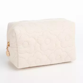 Косметичка объёмная на молнии, маленькая, с вышивкой, молочная