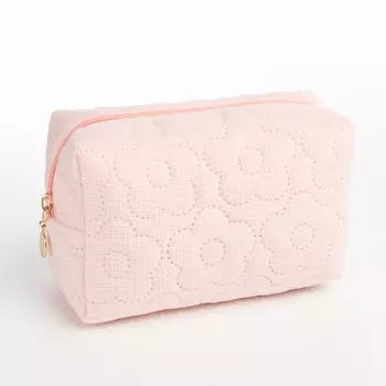 Косметичка объёмная на молнии, маленькая, с вышивкой, светло-розовая