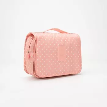 Косметичка-несессер дорожная на молнии, липучках, с крючком, с ручкой, «Горошек», розовая