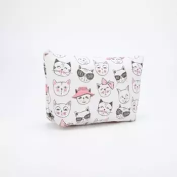 Косметичка простая на молнии, средний размер, с рисунком, белая/розовая