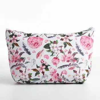 Косметичка на молнии простая, с рисунком «Розовый сад», белая/разноцветная