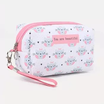 Косметичка на молнии, цвет белый/розовый