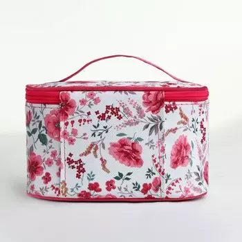 Косметичка на молнии, с ручкой, цвет белый/розовый