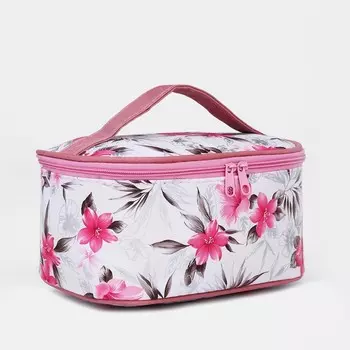 Косметичка на молнии, с ручкой, цвет белый/розовый