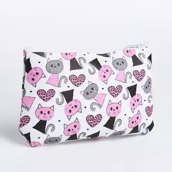 Косметичка-пенал на молнии, плоская, маленькая, с рисунком, белая/розовая