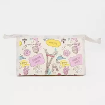 Косметичка на молнии, треугольная, маленькая, с принтом, бежевая