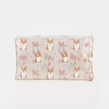 Косметичка-пенал на молнии, с рисунком, бежевая