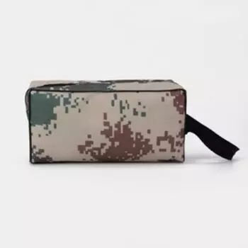 Косметичка на молнии мужская, с ручкой, с принтом, с сеткой, бежевая/зелёная