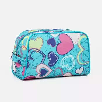 Косметичка на молнии «Бако текстиль», с ручкой, с принтом, бирюзовая