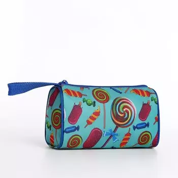 Косметичка простая на молнии, объёмная, с ручкой, с рисунком «Сладости», бирюзовая