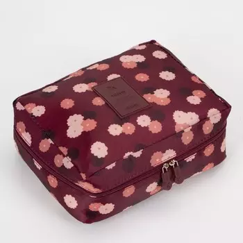 Косметичка-органайзер дорожная на молнии, с карманами, с принтом, бордовая