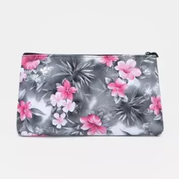 Косметичка-пенал на молнии, плоская, с рисунком, чёрная