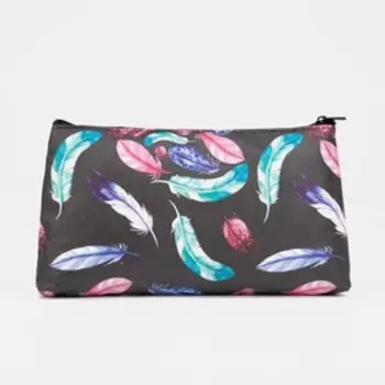 Косметичка-пенал на молнии, плоская, маленькая, с рисунком, чёрная/разноцветная