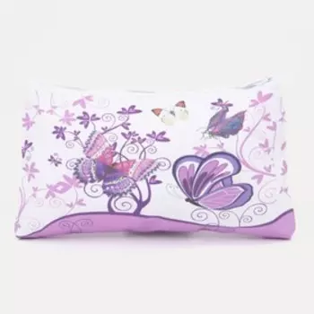 Косметичка-пенал на молнии, плоская, с рисунком «Бабочки», фиолетовая