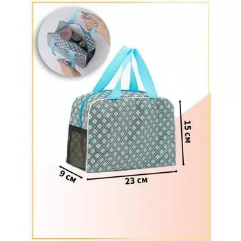 Косметичка-сумка на молнии с сеткой, с ручками, с принтом, голубая