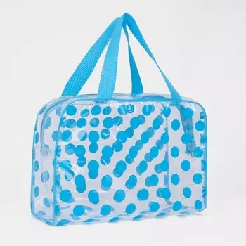 Косметичка-сумка на молнии для бассейна, с ручками, с принтом «Горох», голубая