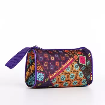 Косметичка простая на молнии, объёмная, с ручкой, сиреневая/разноцветная