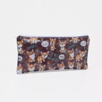 Косметичка-пенал на молнии, с ярким принтом, коричневая