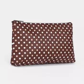 Косметичка-пенал на молнии, плоская, маленькая, в горох, коричневая
